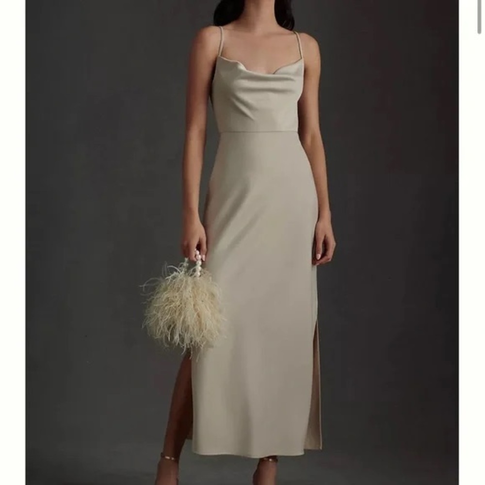 BHLDN Cali Satin Cowl-Neck Midi Slip Dress